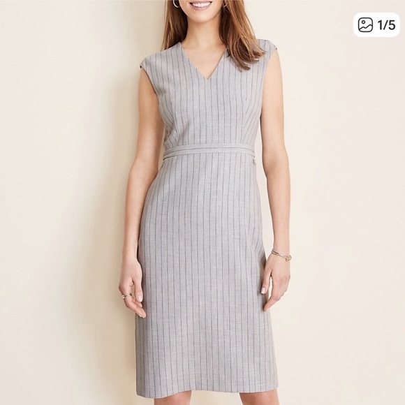 Ann Taylor Dresses & Skirts - Ann Taylor Light Gray Pinstripe Midi Dress